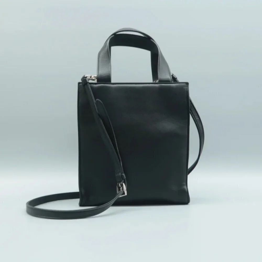 Authentic Prada Black Triangle Leather Satchel Bag